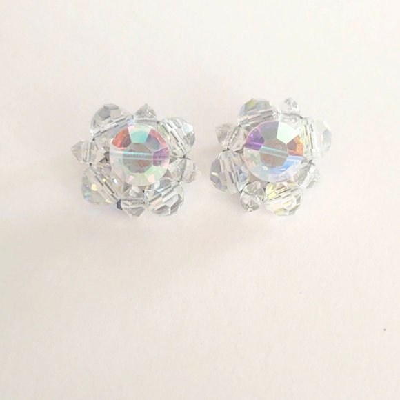 Vintage crystal and aurora borealis clip on earrings - Picture 7 of 7